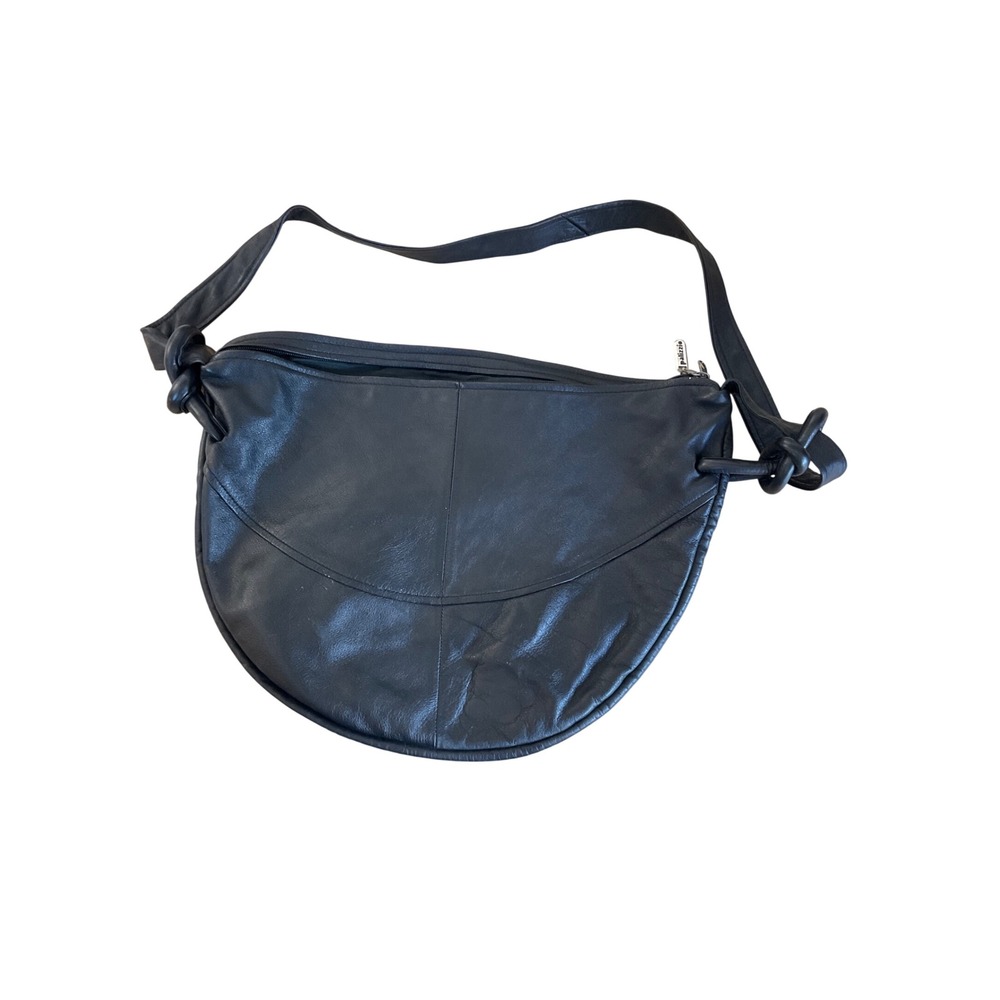 Vintage Palizzio Black Leather Shoulder Bag Minimalist 90s Slouchy Crescent